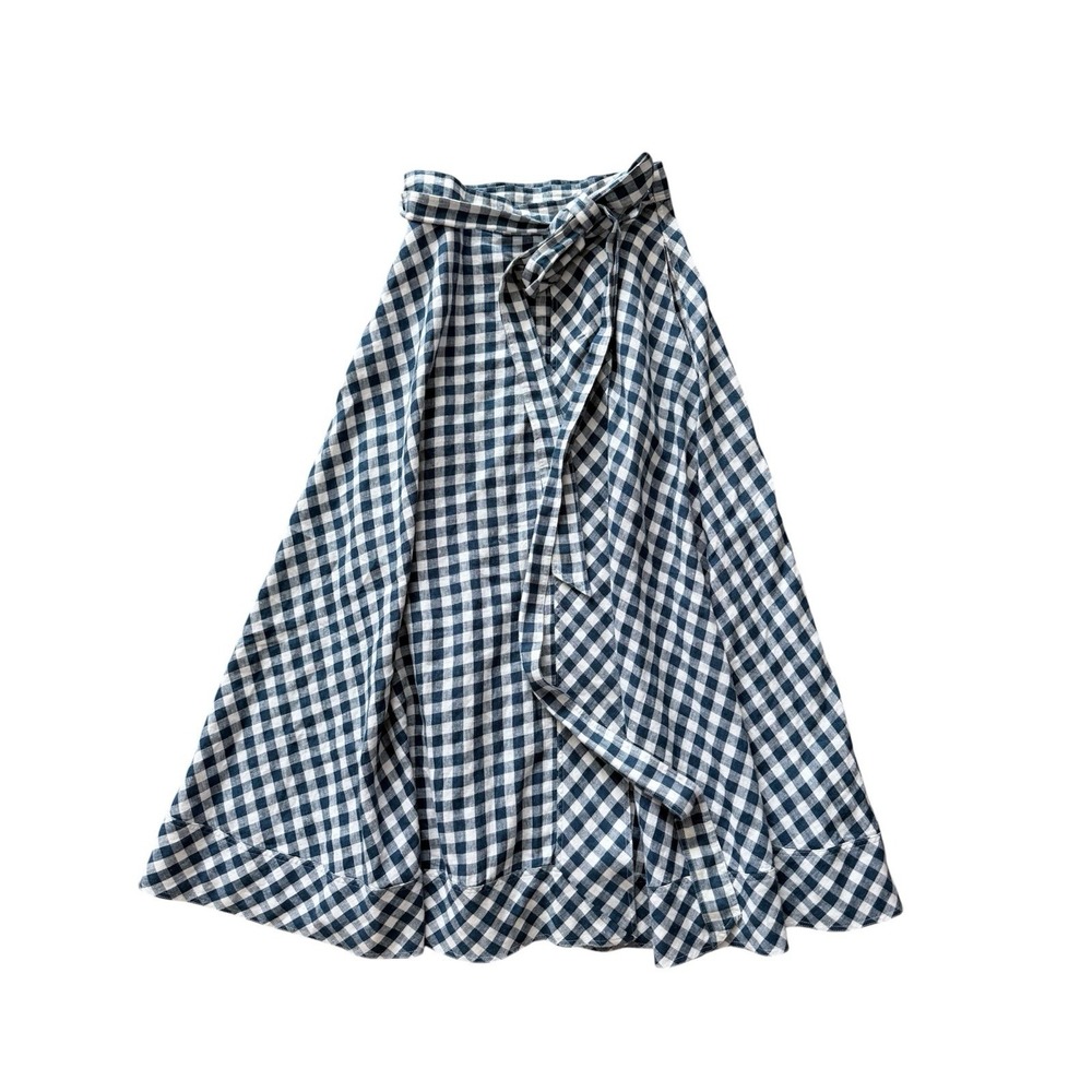 POLO RALPH LAUREN Gingham Plaid Linen Wrap Skirt Women Small Blue White Cottage - Picture 4 of 9